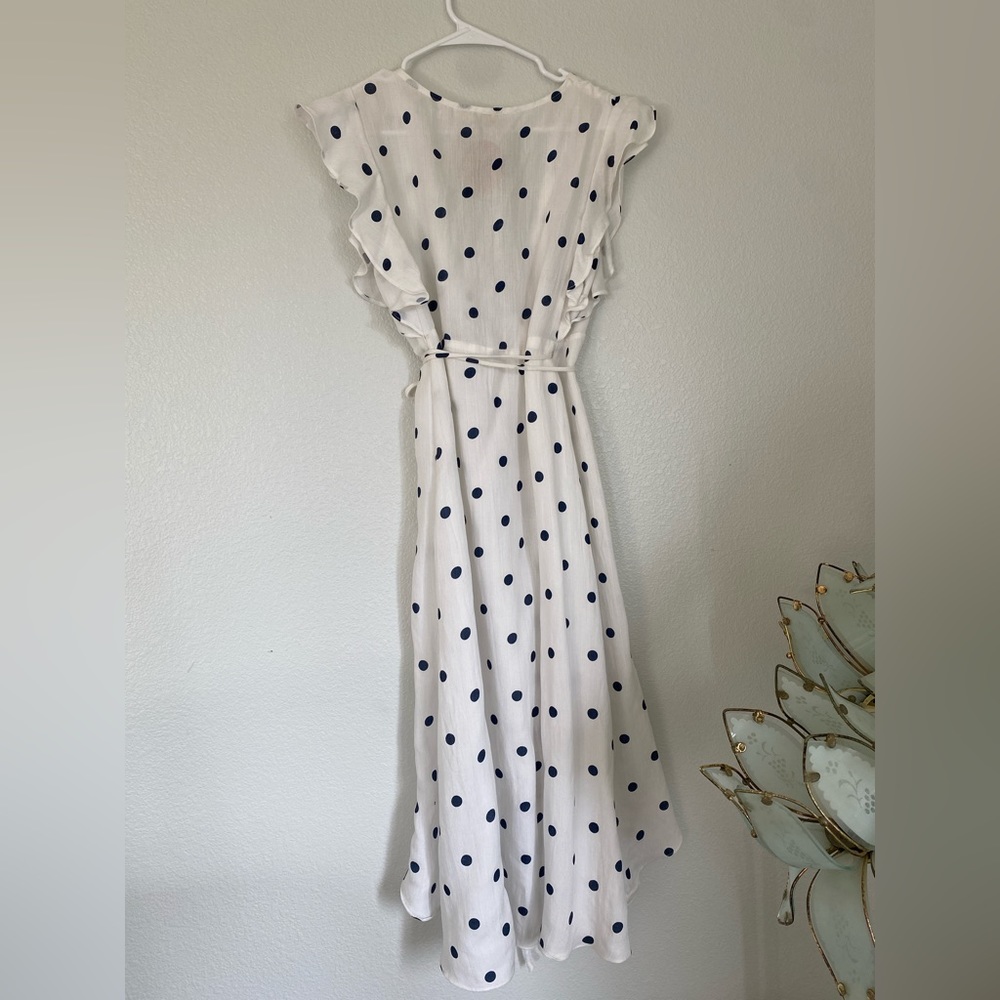 Essue White and Blue Polka Dot Crossover Wrap Dress - Picture 3 of 4